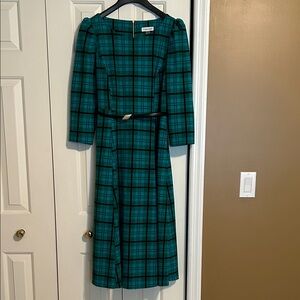 Calvin Klein Green Plaid Long Sleeve Dress